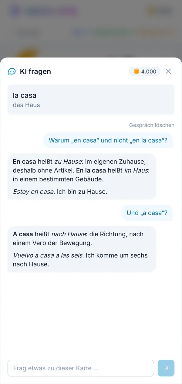 Eine Frage zu einem Wort und die Antwort darauf, direkt auf der Karte