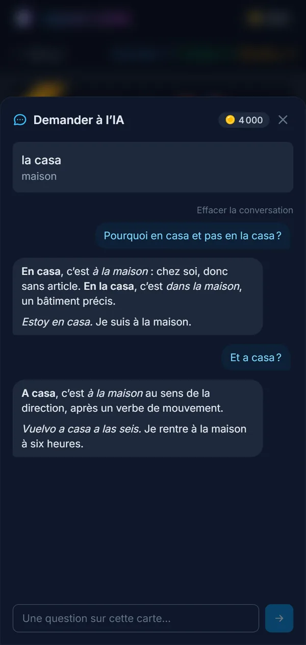 Une question posée sur un mot, et sa réponse, sur la carte elle-même