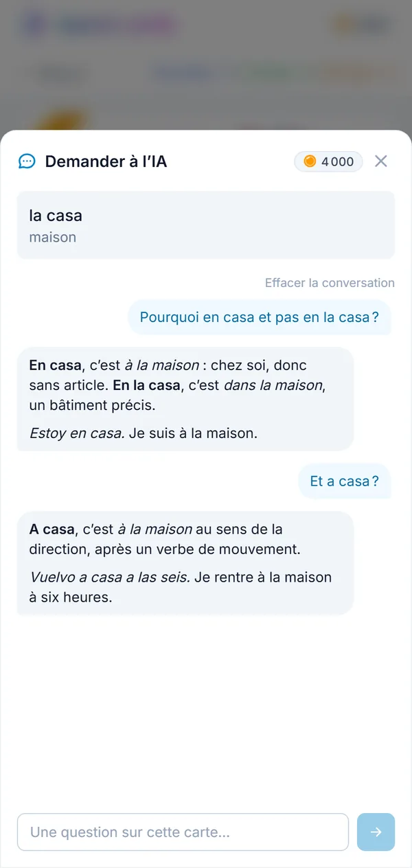 Une question posée sur un mot, et sa réponse, sur la carte elle-même