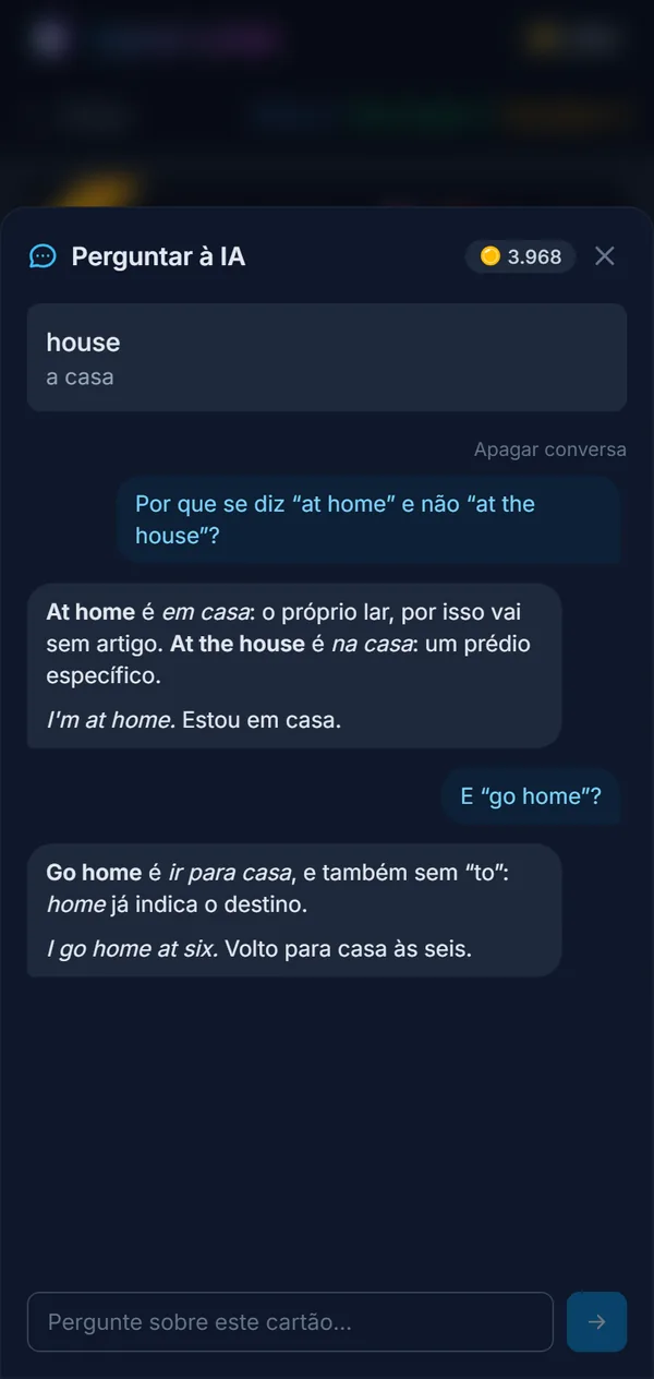 Uma pergunta sobre uma palavra e a resposta, no próprio cartão