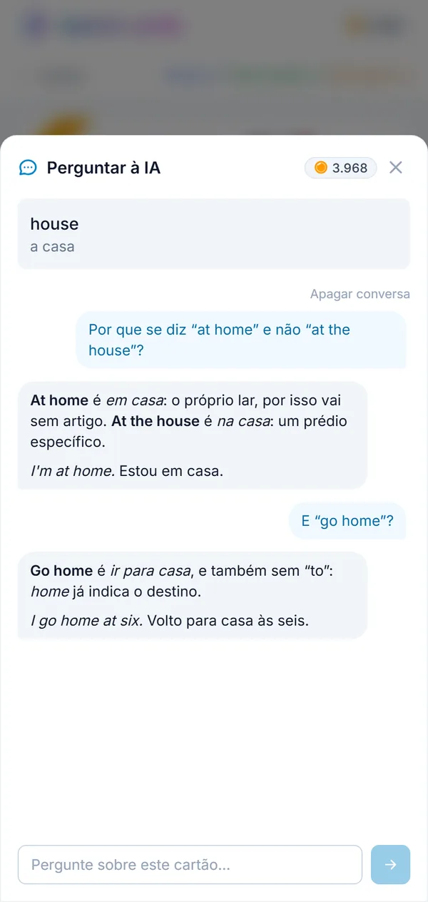 Uma pergunta sobre uma palavra e a resposta, no próprio cartão