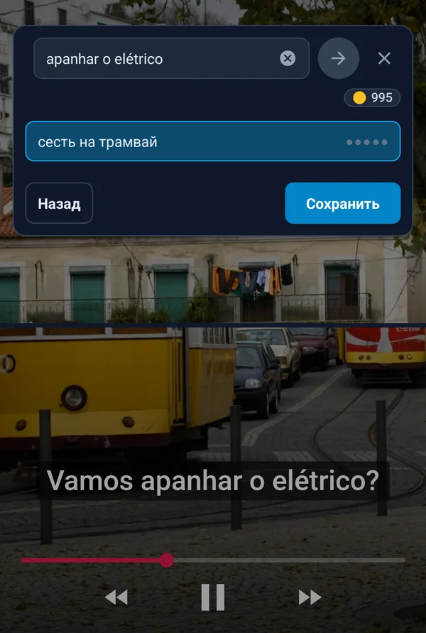 Перевод фразы из субтитров во всплывающем окне поверх видео