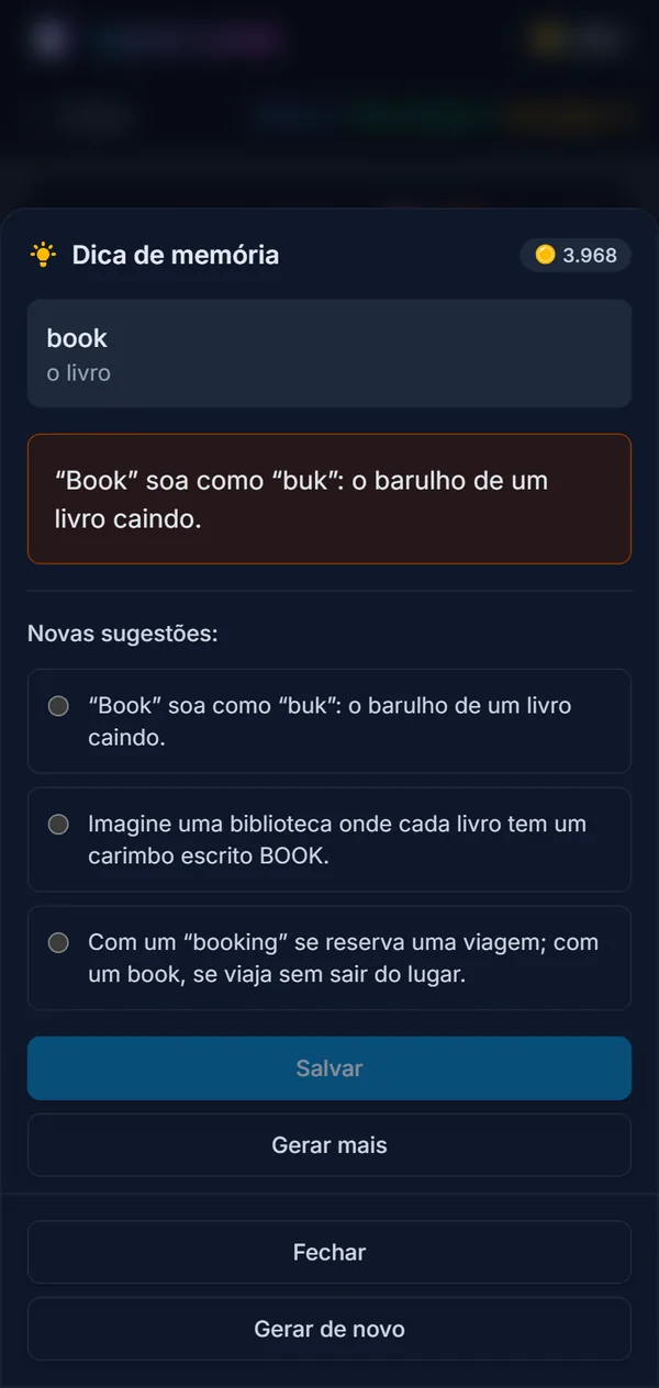 A tela de dicas de memória de el libro: a associação salva e três novas sugestões para escolher