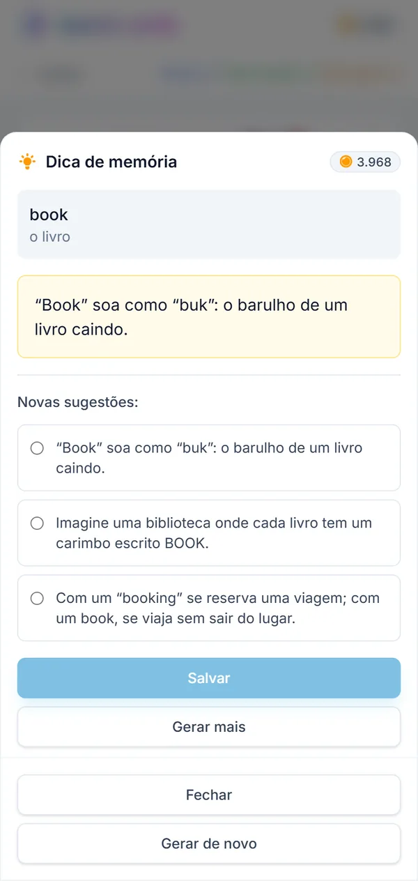 A tela de dicas de memória de el libro: a associação salva e três novas sugestões para escolher