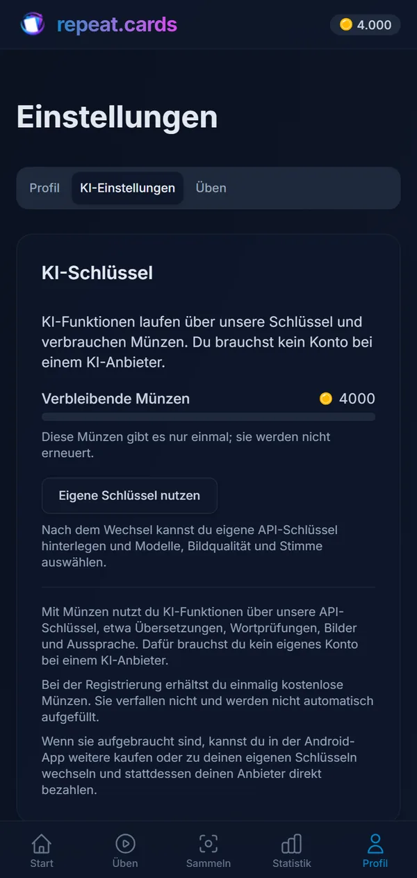 Die KI-Einstellungen: welches Modell schreibt, vorliest und zeichnet