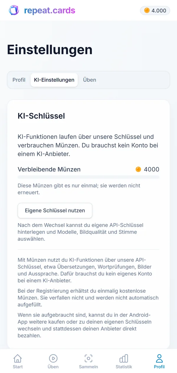 Die KI-Einstellungen: welches Modell schreibt, vorliest und zeichnet